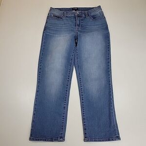 Chaps Jeans Slim Womens Size 4 Boyfriend Blue Denim Stretch Whiskers Light Wash